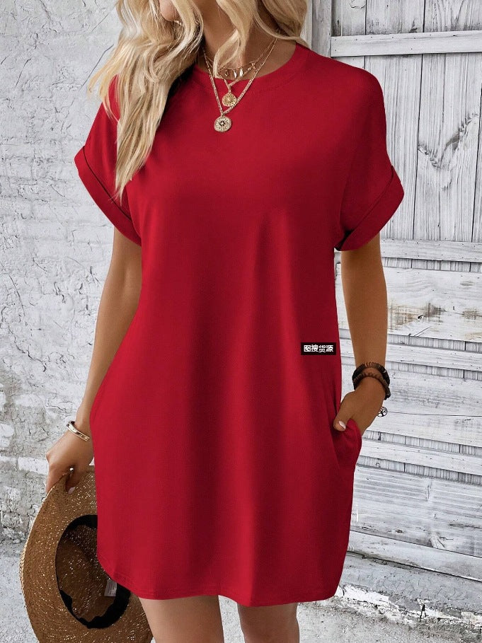 VVZ Women's Plain Pocket Batwing Sleeve Dress