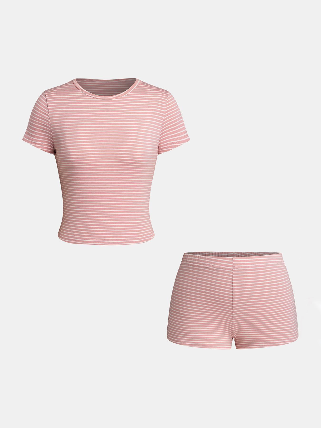 VVZ Two-piece Set Women's Striped Print Crop Tee