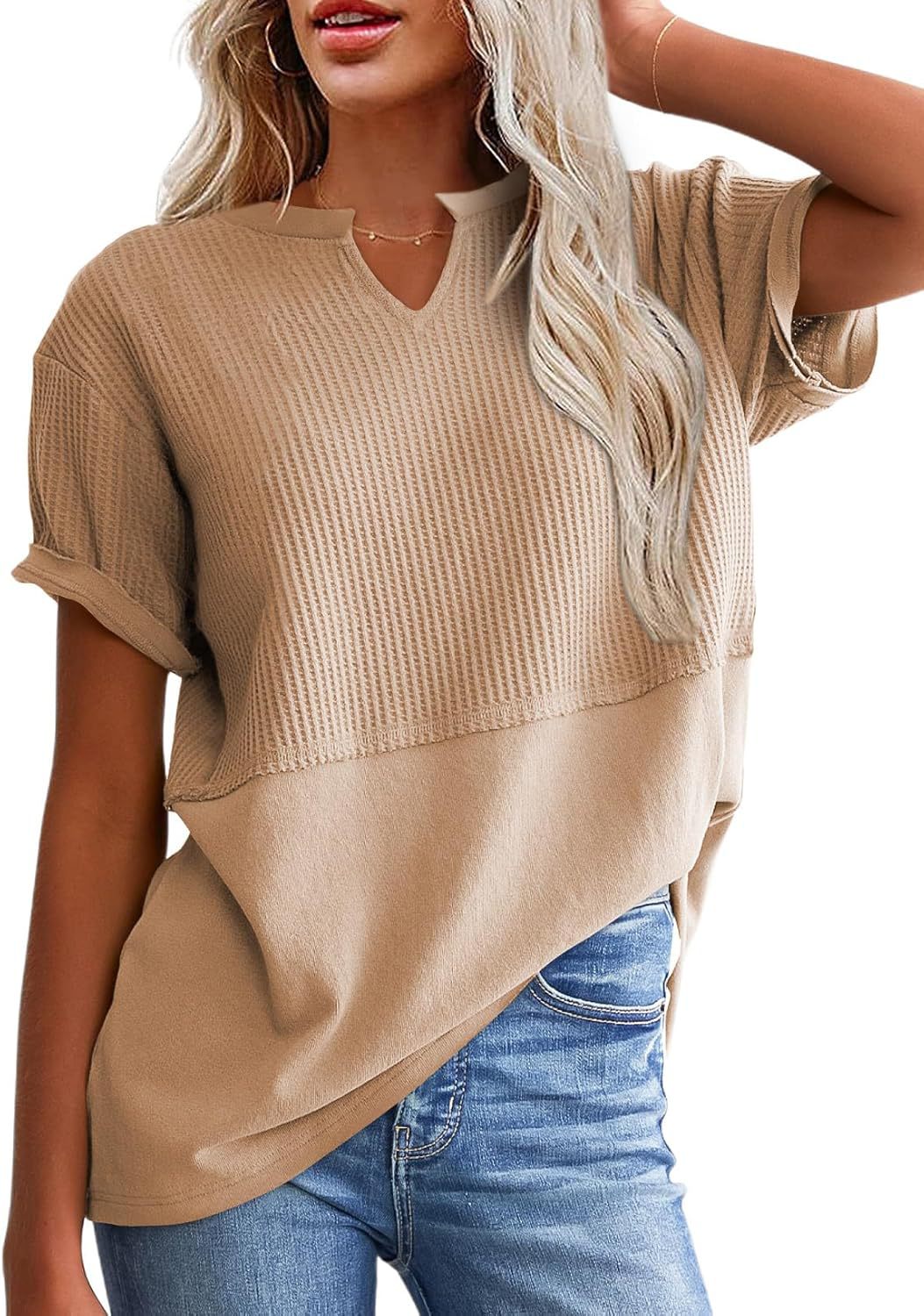 VVZ Cozy Oversized Waffle Knit V-Neck Top