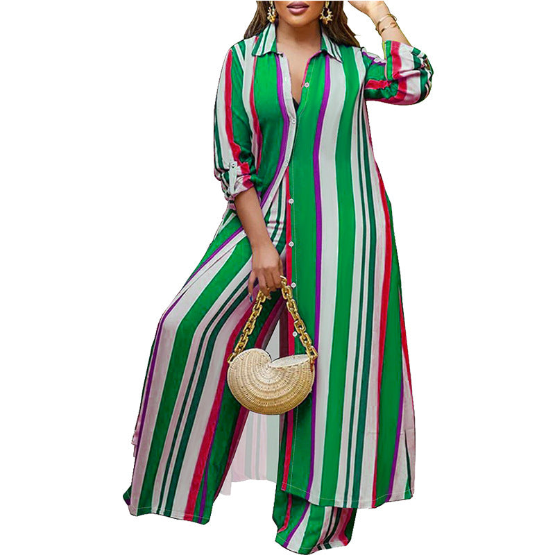 VVZ Long-Sleeve Shirt and High-Waisted Wide-Leg Pants