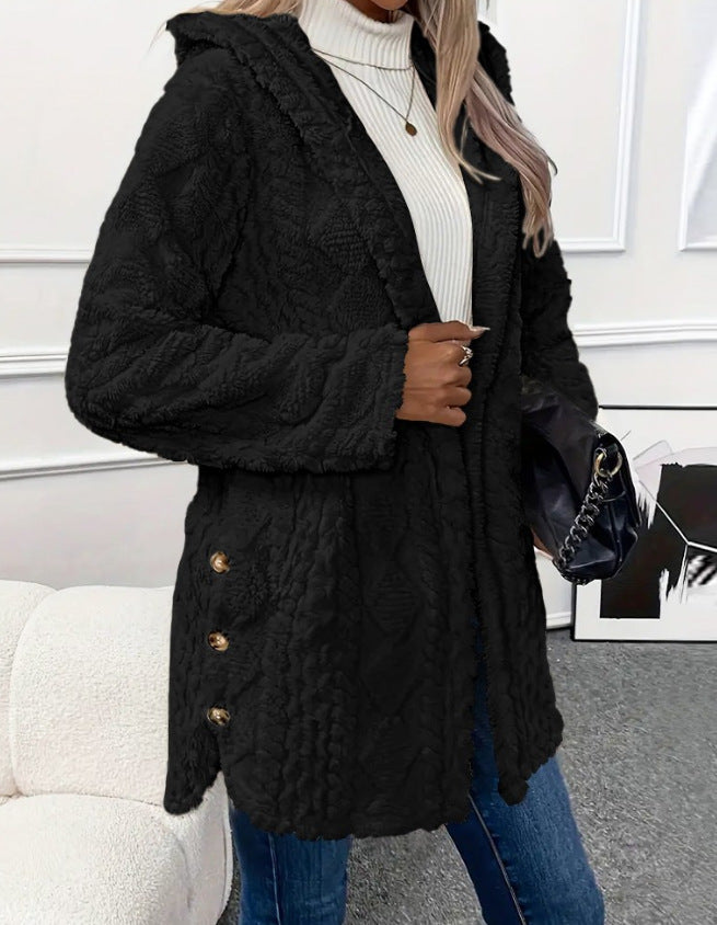 VVZ Women's Fall Winter Warm Fashion Jacquard Hooded Cardigan Long Sleeve Coat