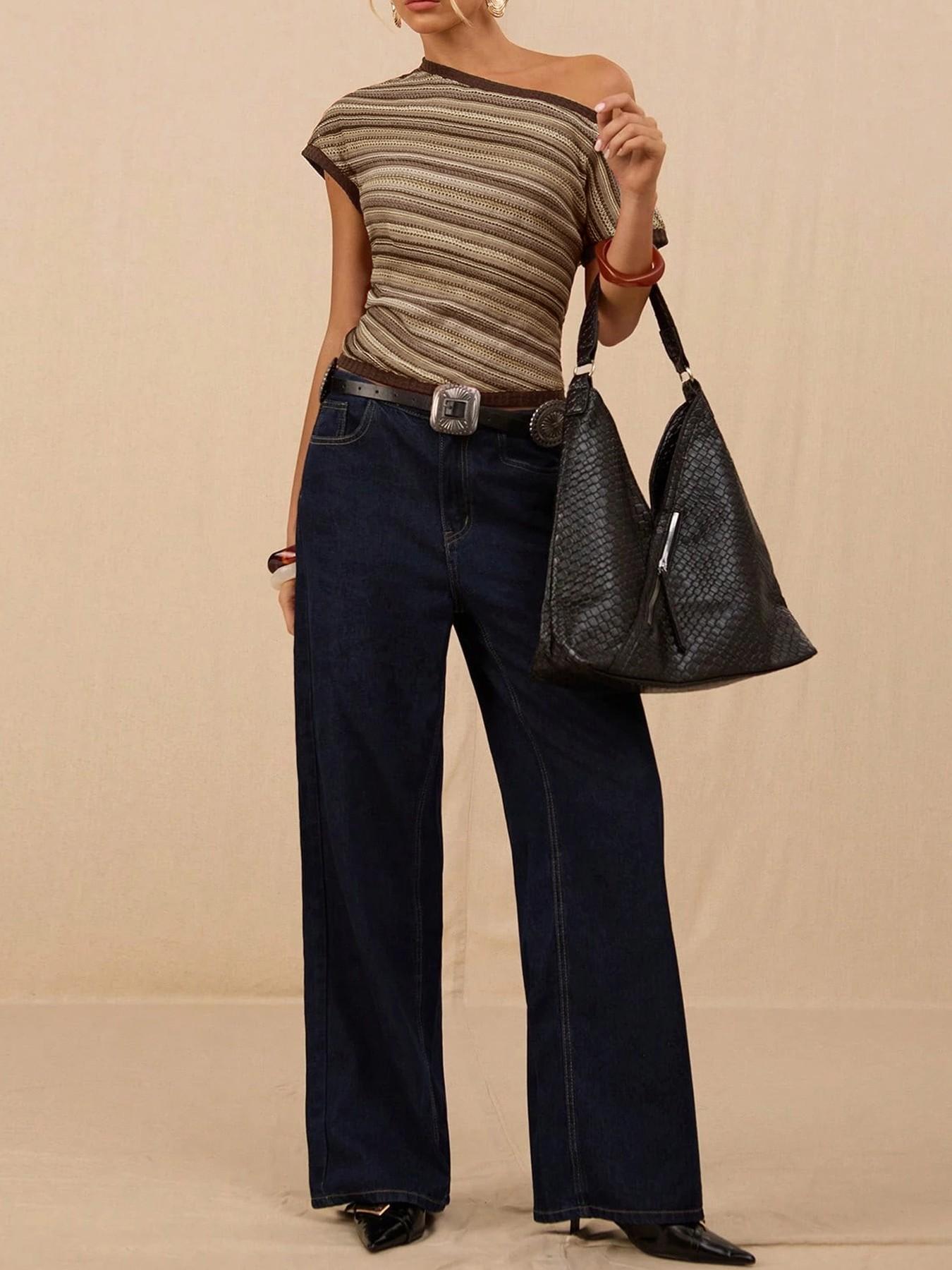 VVZ Women's Casual Striped Top Fitted T-Shirt