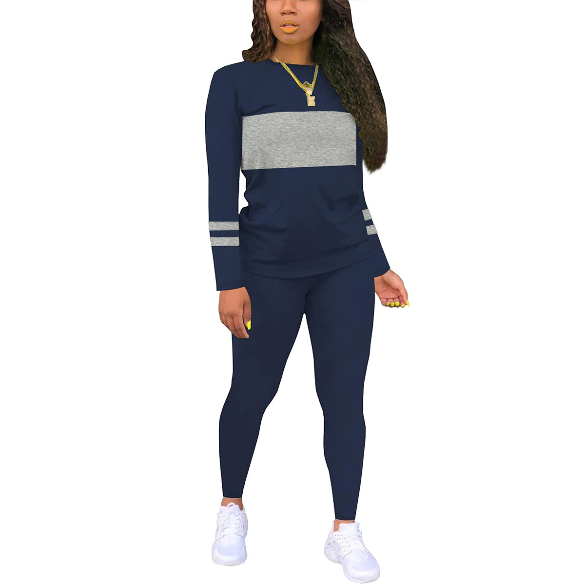 VVZ Women's Colorblock Round Neck Tee & Plain Skinny Pants