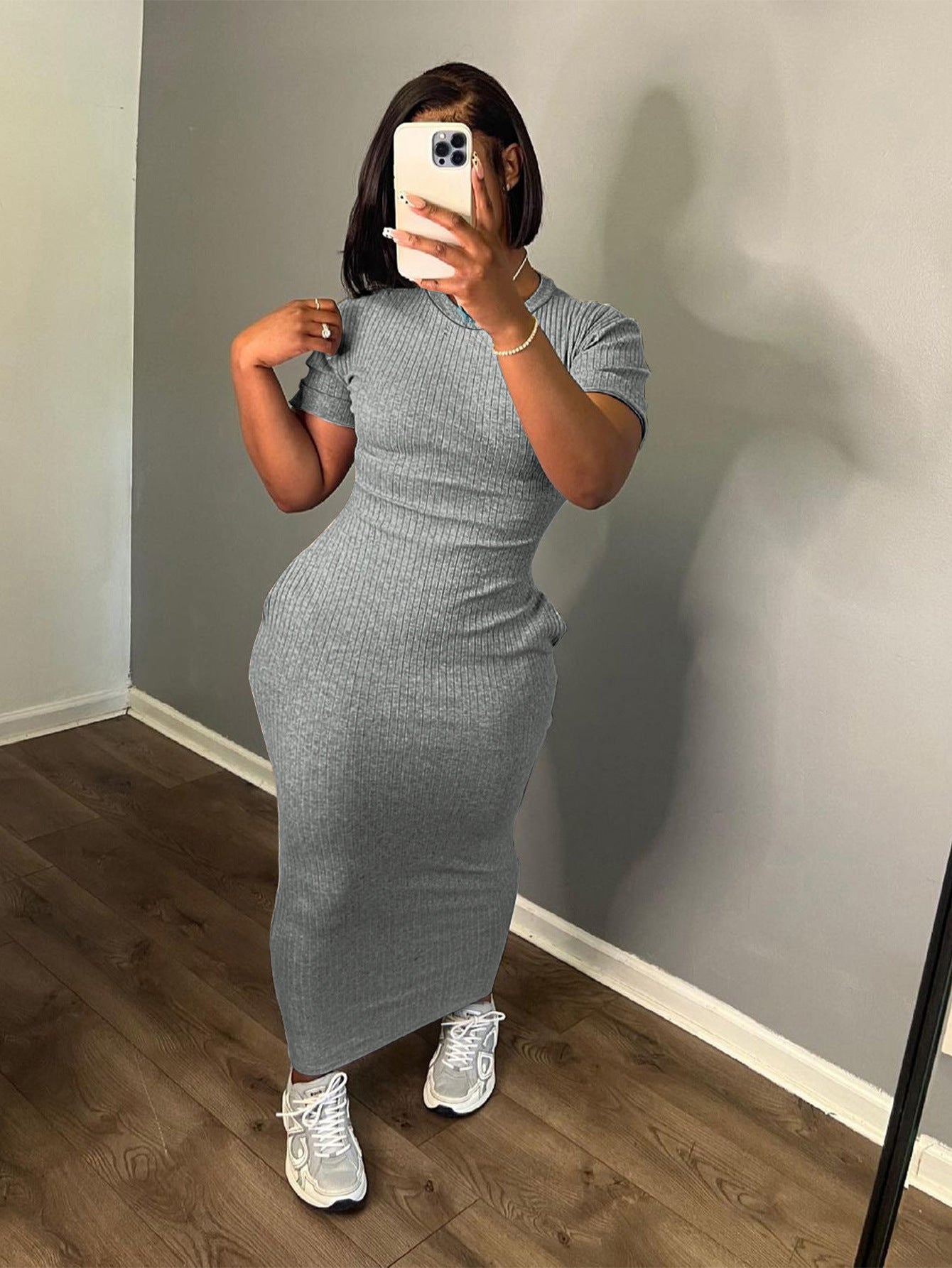 VVZ Women's Solid-Color Stretchy Midi Dress