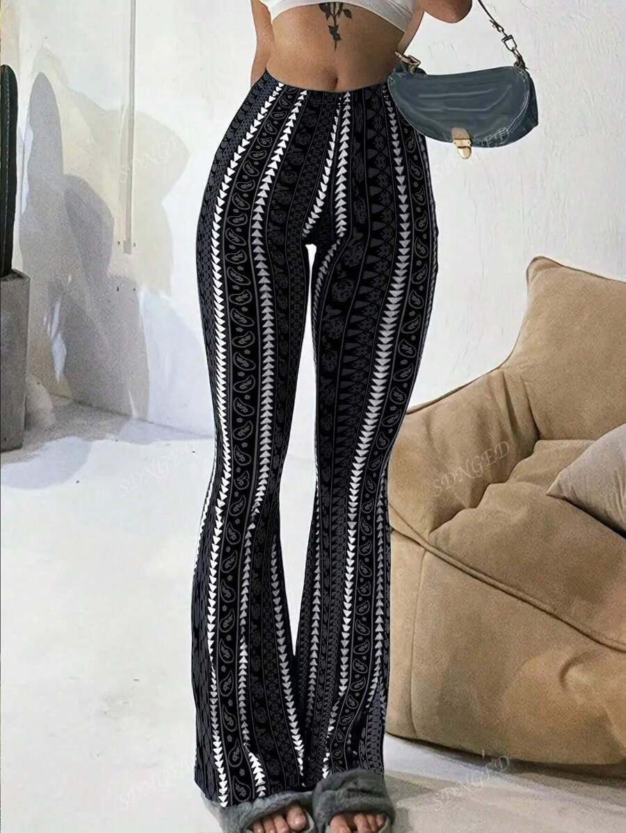 VVZ Women's Geometric Print Flared Knit Pants