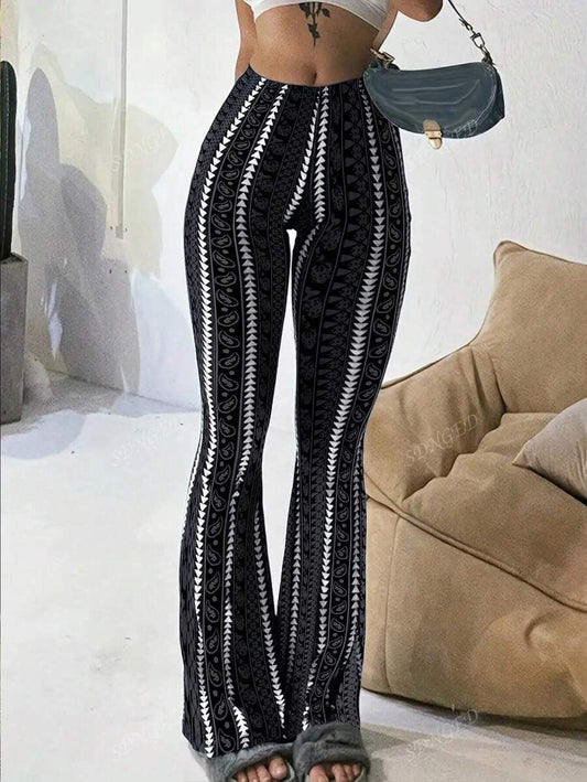 VVZ Women's Geometric Print Flared Knit Pants