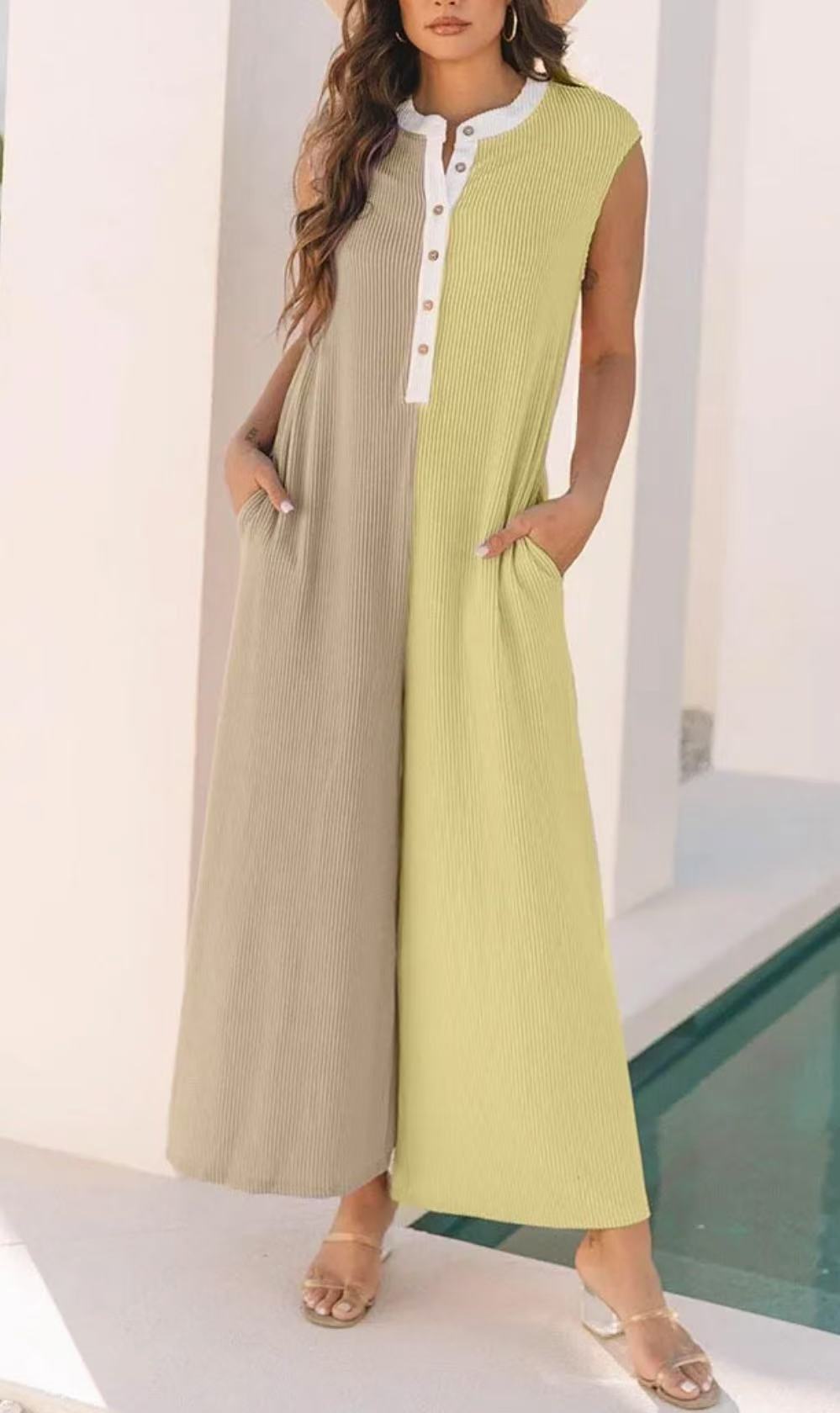 VVZ Women's Colorblock Print Button Jumpsuit
