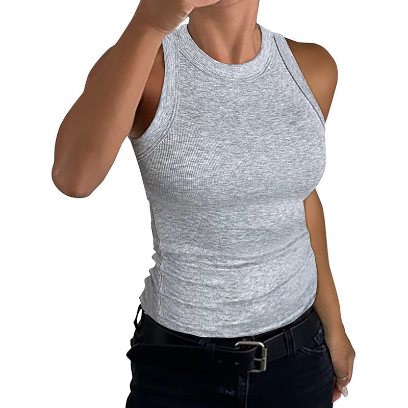VVZ Women Summer Stretch Slim Round Neck Ribbed Tank