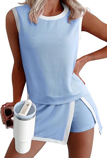 VVZ Women's Sleeveless Knit Top & Split Lined Skirt Two Pieces