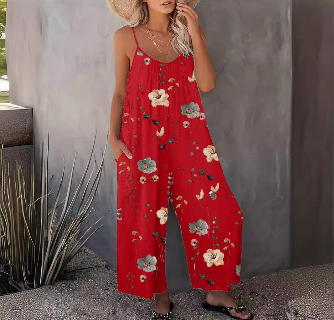 VVZ Comfortable, Loose-Fitting Floral Jumpsuit
