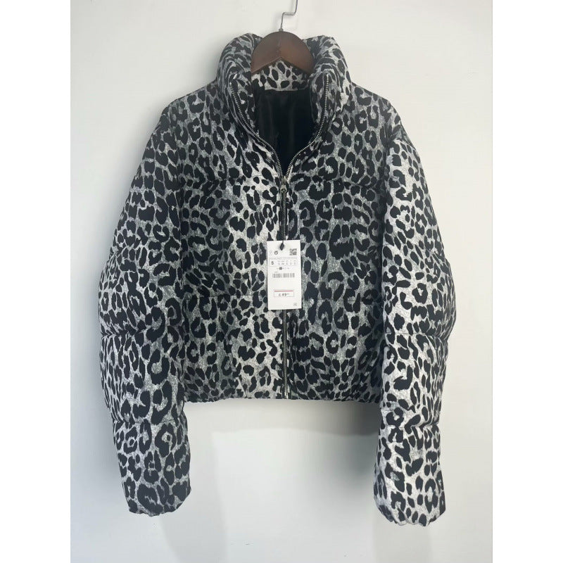 VVZ Leopard Print Stand Collar Cotton Jacket