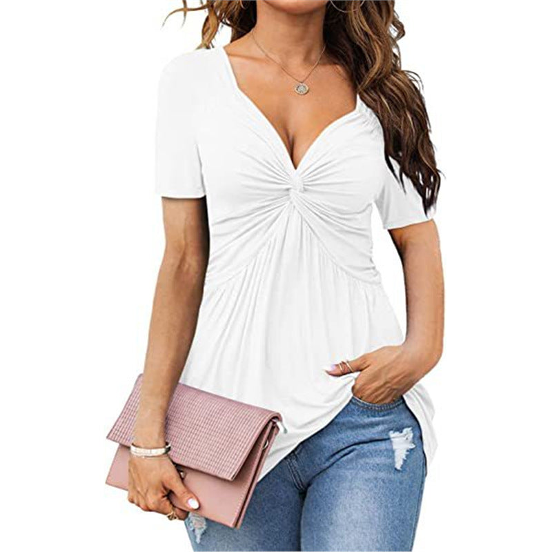 VVZ Solid Twist Front V Neck Tee