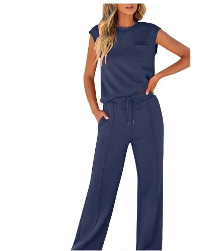 VVZ Women's Solid Tank Top & Drawstring Waist Pants Two-piece Set