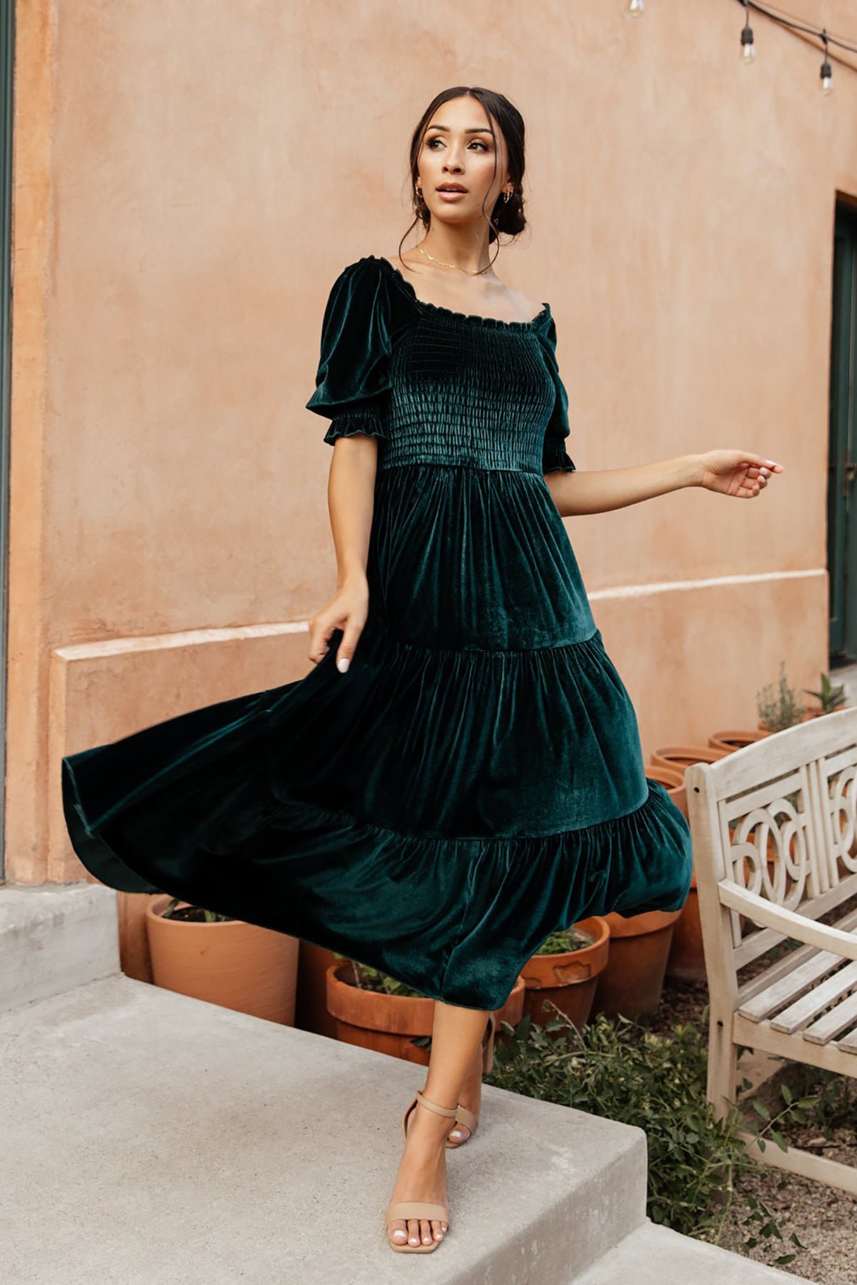 VVZ Square Neck Bubble Sleeve A-Line Midi Dress