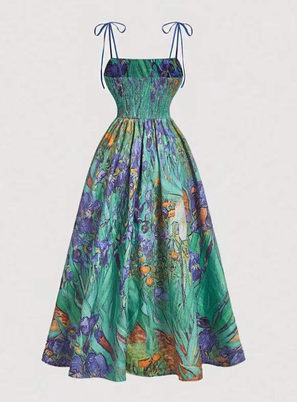 VVZ Women's Slim-Fit Floral Print Strappy Dress with Tie Detail