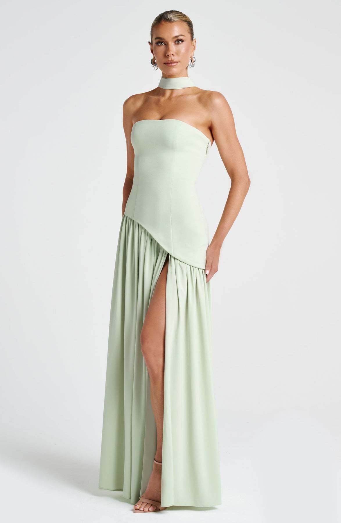 VVZ Women's Solid-Color Strapless Slit Dress