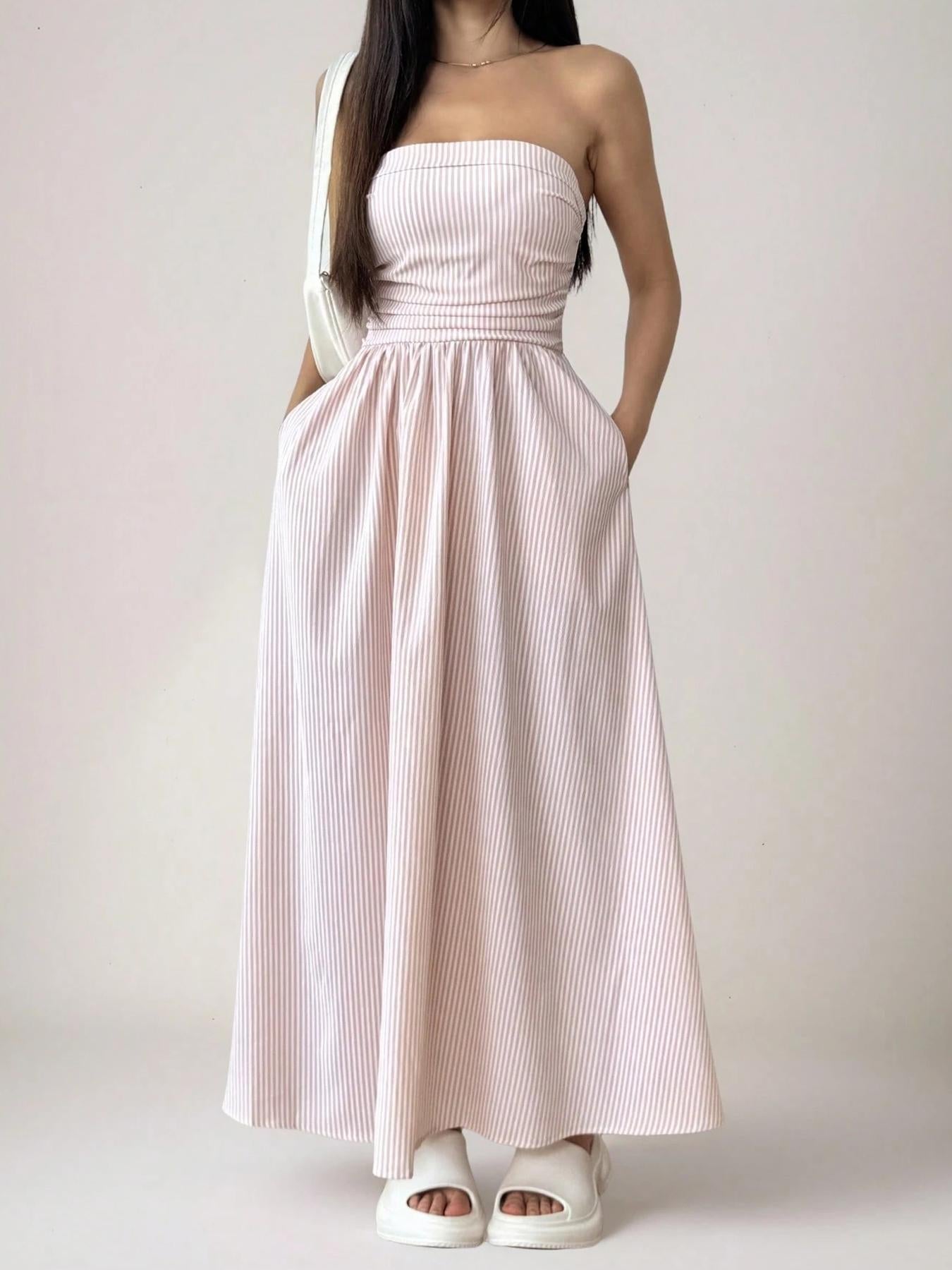 VVZ Women's Striped Strapless Dress