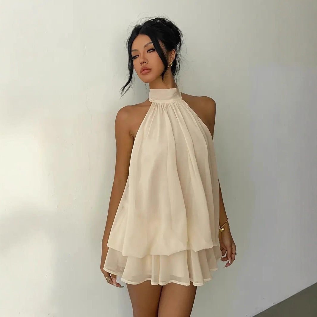 VVZ  Women's Summer Casual Fashion Halter Tie Back Mini Dress