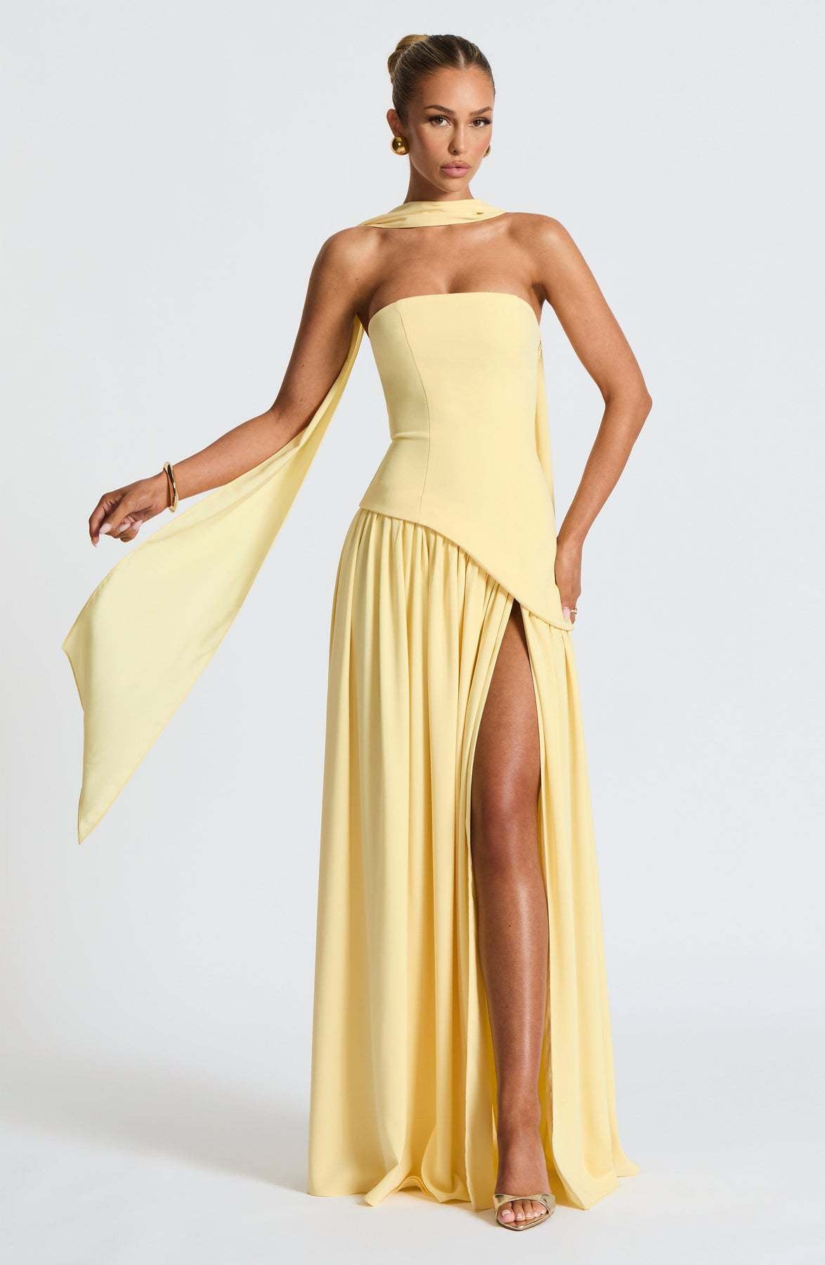 VVZ Women's Solid-Color Strapless Slit Dress