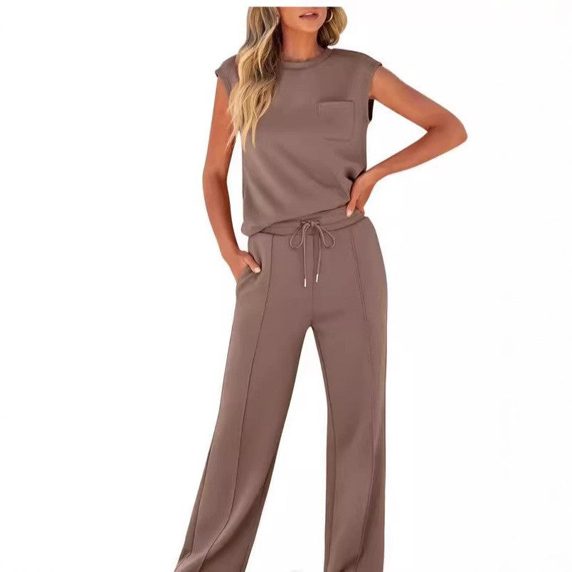 VVZ Women's Solid Tank Top & Drawstring Waist Pants Two-piece Set