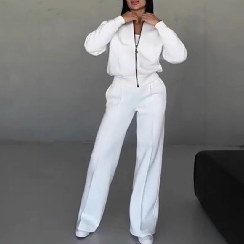VVZ Women's Casual Striped Long Sleeve Zipper Jacket and Pants Set