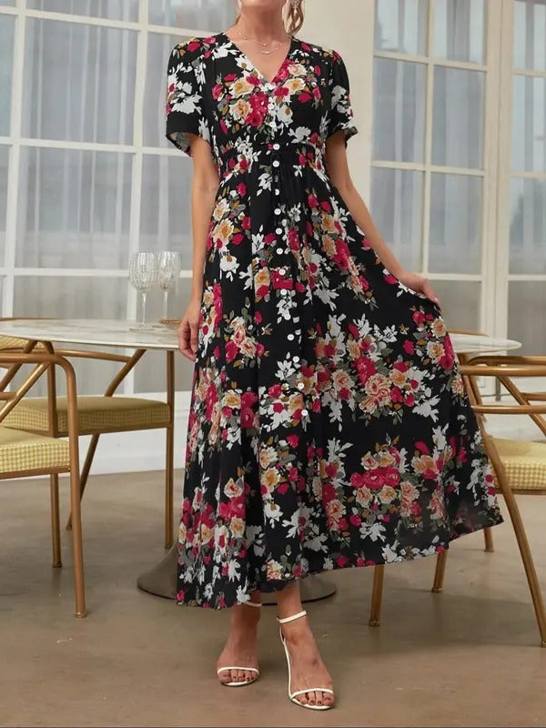 VVZ Women's Floral Front-Button Dress