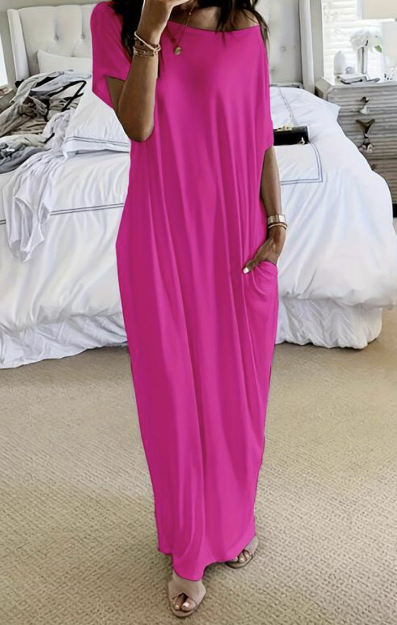 VVZ Women's Solid-Color Batwing-Sleeve Loungewear Dress
