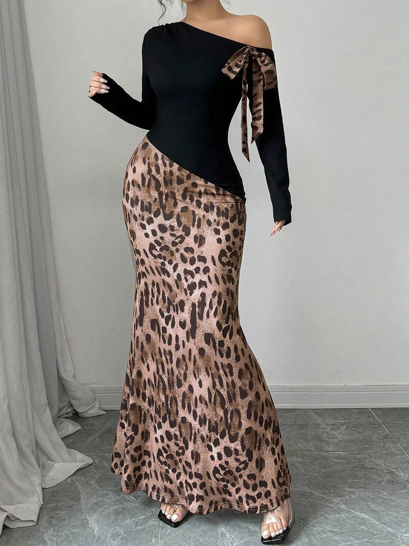 VVZ Women's Colorblock Striped Print Asymmetrical Neck Mermaid Dress