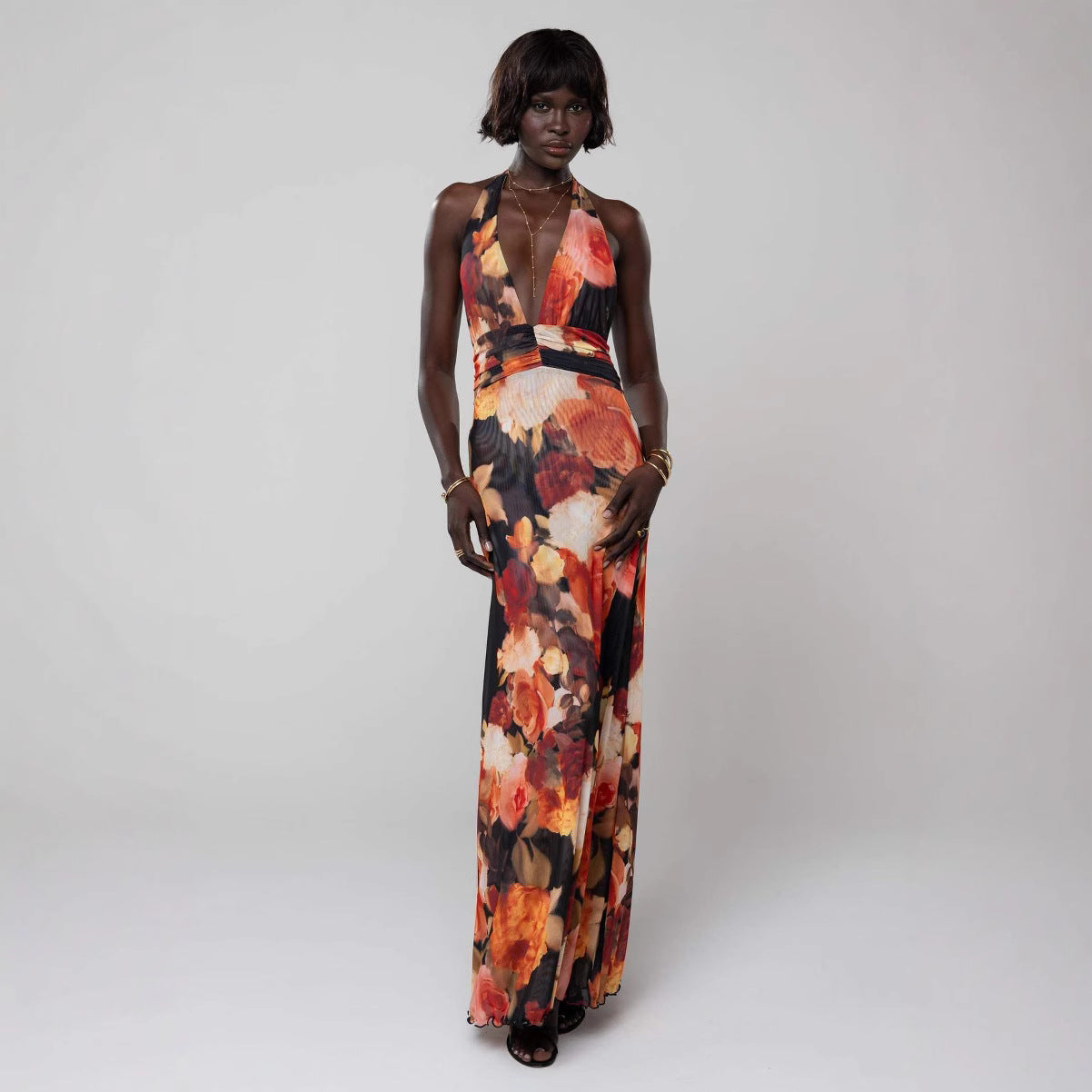 VVZ Backless Bodycon Printed Halter Dress