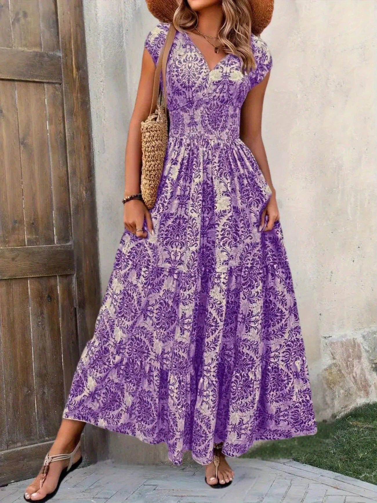 VVZ Women's All-Over Print Pleated Dress