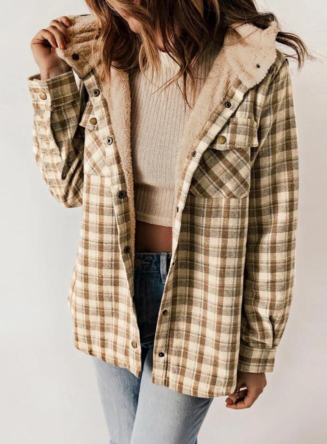 VVZ Women's Plaid Jacket Hooded Coat Flannel Hoodies