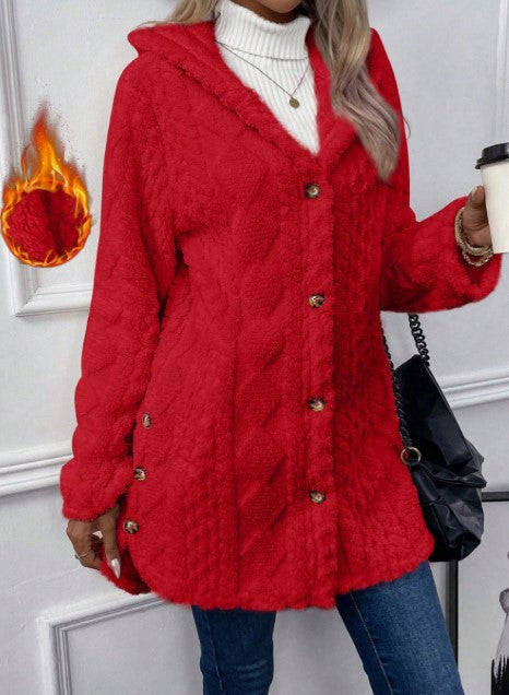 VVZ Women's Fall Winter Warm Fashion Jacquard Hooded Cardigan Long Sleeve Coat