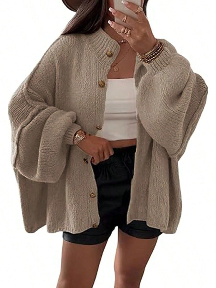 VVZ Women's Winter Button Down Cardigan Sweaters Mock Neck Lantern