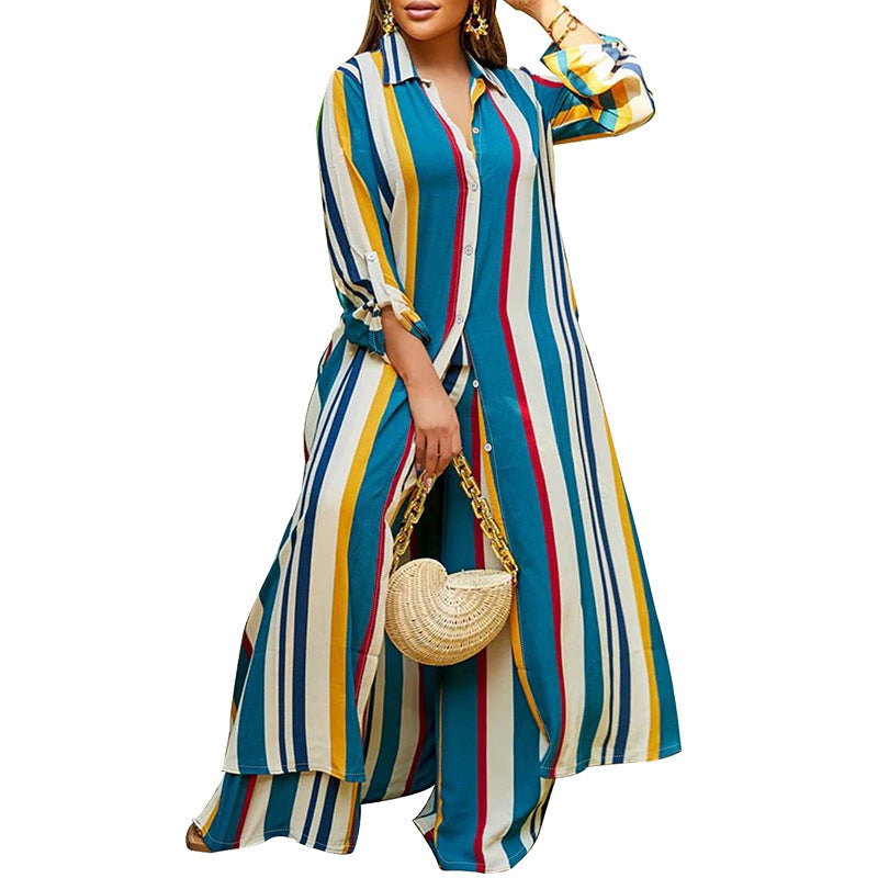 VVZ Long-Sleeve Shirt and High-Waisted Wide-Leg Pants