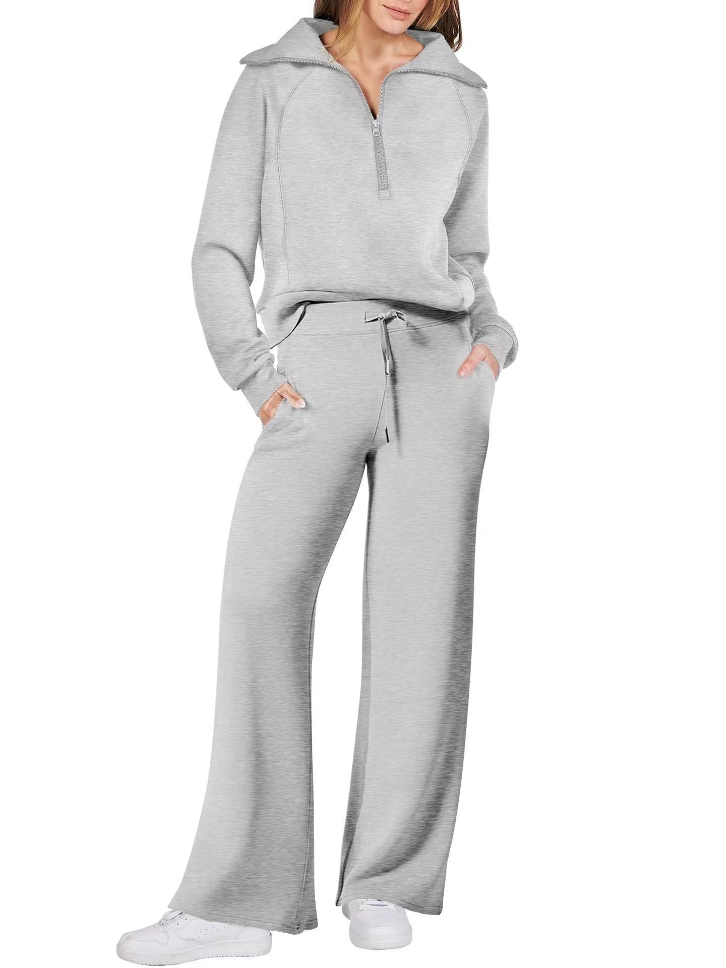 VVZ Women's Casual 2-Piece Sweatsuit Set - Half Zip Pullover Sweatshirt & Wide Leg Pants