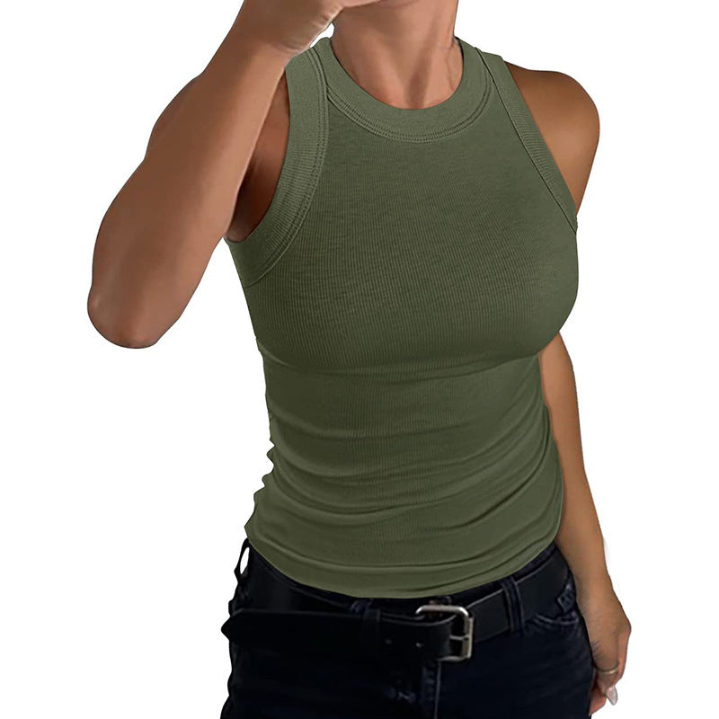 VVZ Women Summer Stretch Slim Round Neck Ribbed Tank