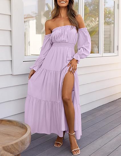 VVZ  High Waist Side Split Flowy A Line Tiered Long Maxi Dress