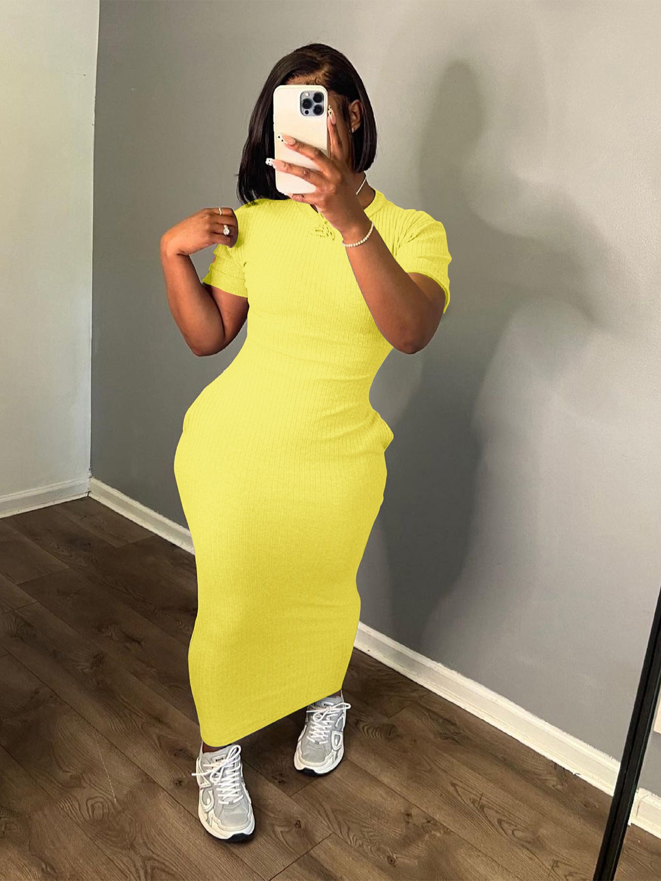 VVZ Women's Solid-Color Stretchy Midi Dress
