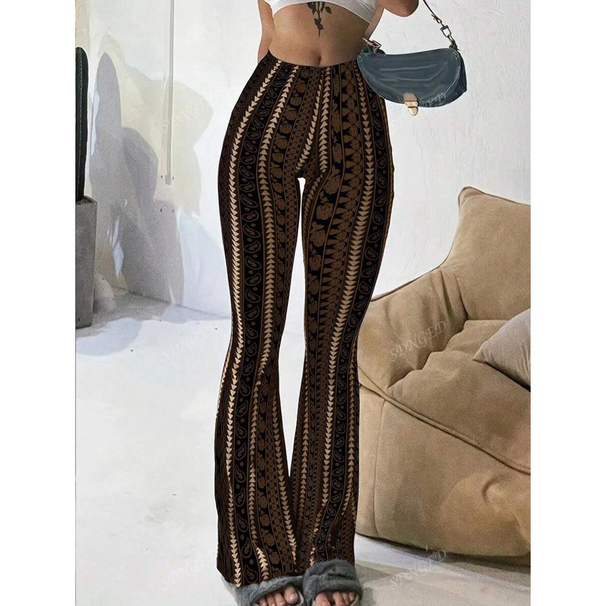 VVZ Women's Geometric Print Flared Knit Pants