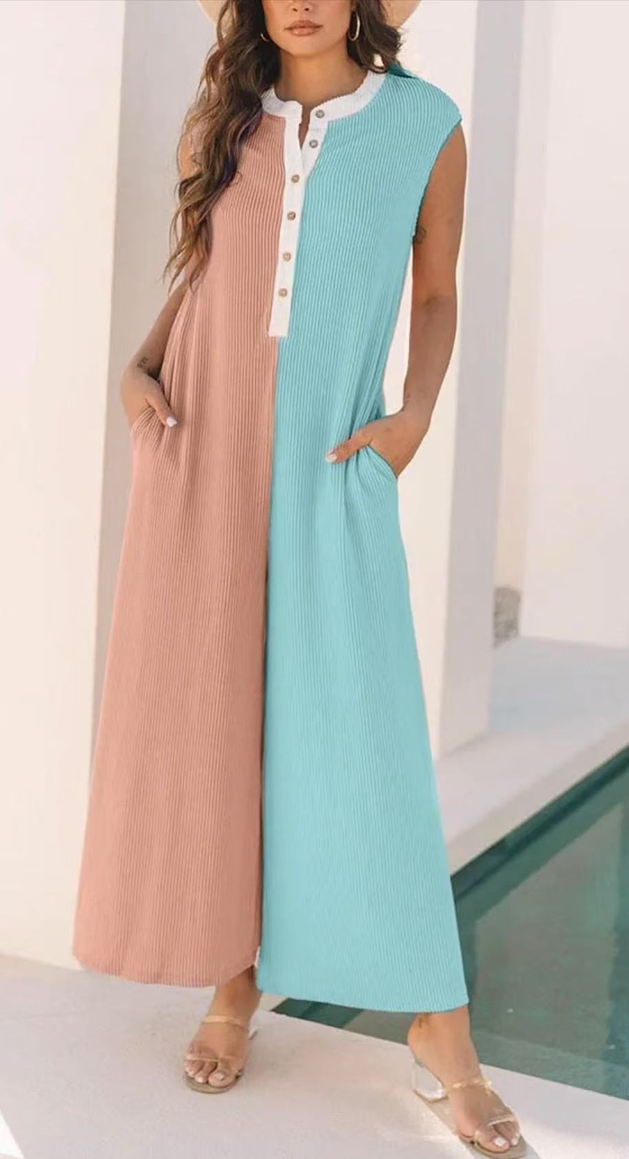 VVZ Women's Colorblock Print Button Jumpsuit