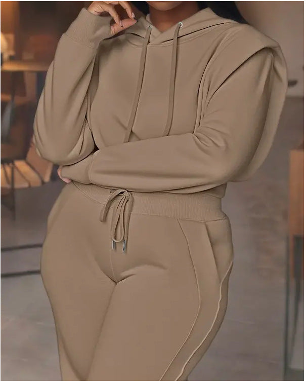 VVZ Hooded Long Sleeve Sweatshirt and Casual Wide Leg Sweatpants Set