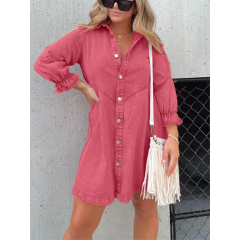 VVZ Washed Denim Puff-Sleeve Mini Dress