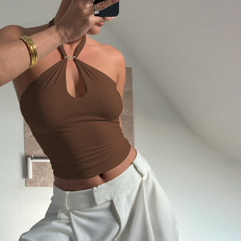 VVZ Women's Solid-Color Backless Halter Top