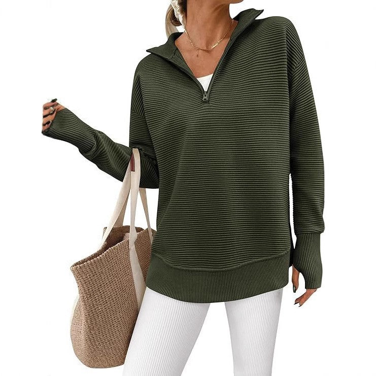 VVZ Women's Long Sleeve Pullover Sweater Casual Loose V Neck Collared Ribbed Knit Jumper Tops