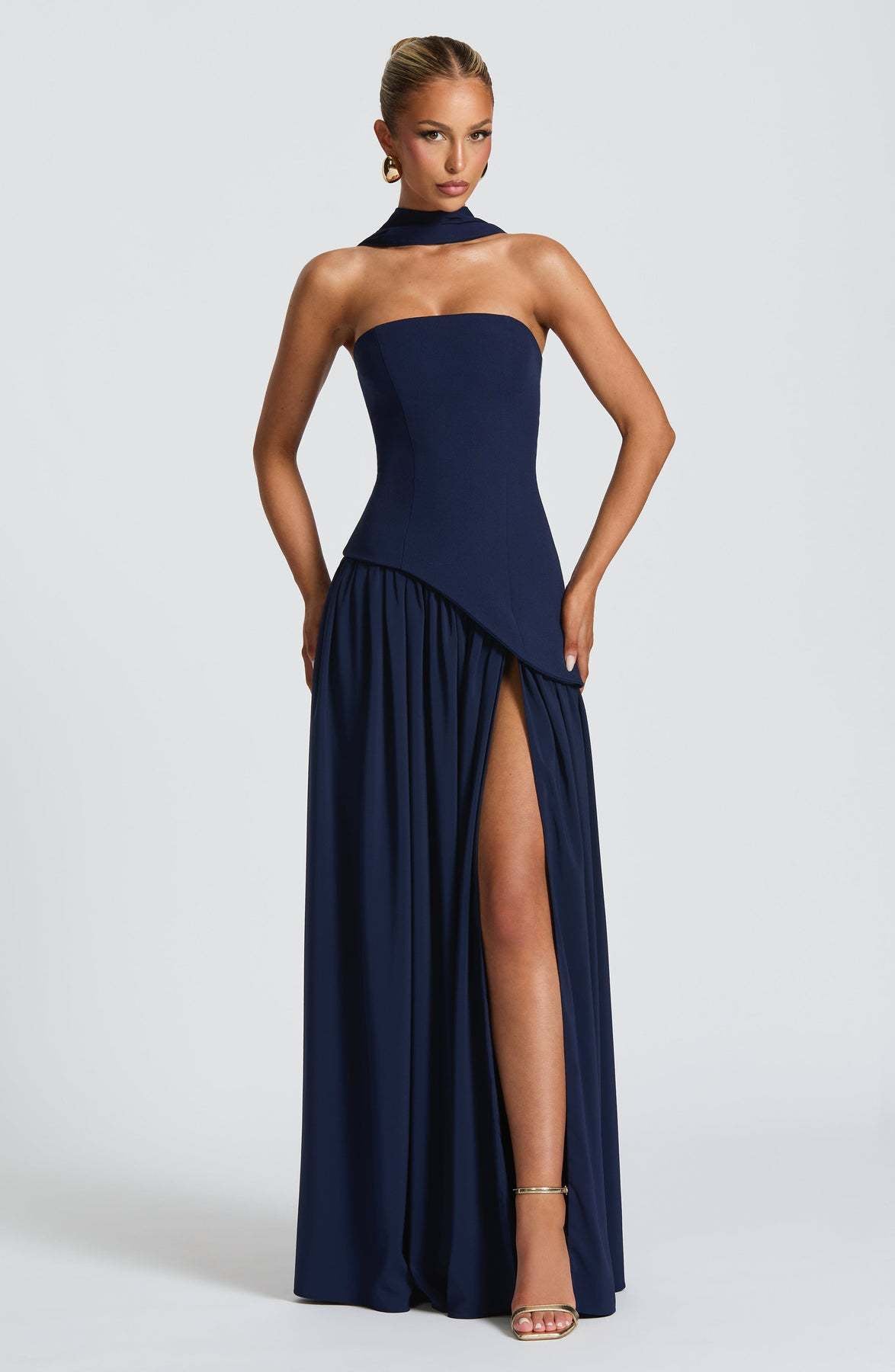 VVZ Women's Solid-Color Strapless Slit Dress