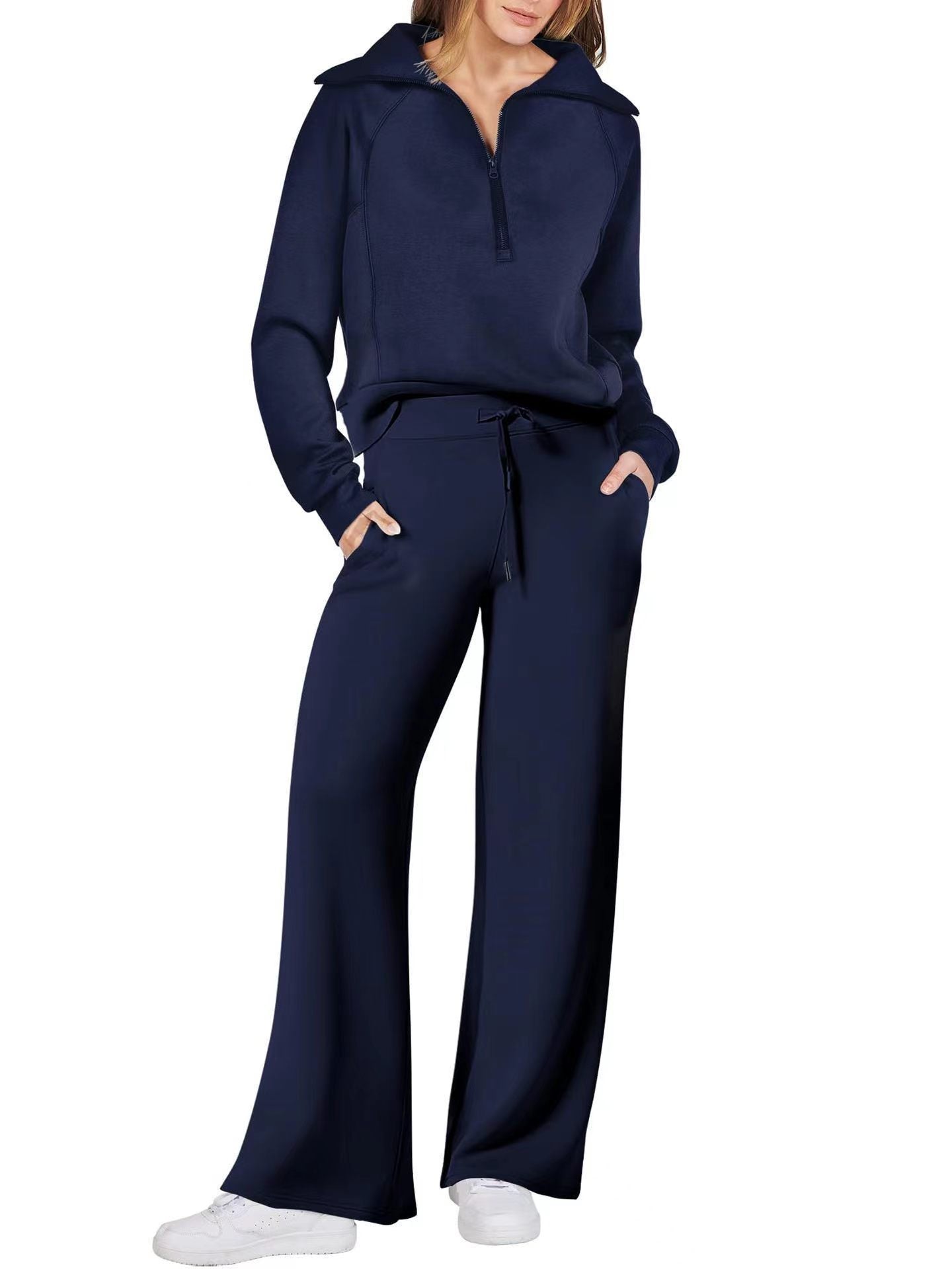 VVZ Women's Casual 2-Piece Sweatsuit Set - Half Zip Pullover Sweatshirt & Wide Leg Pants