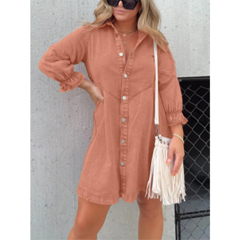 VVZ Washed Denim Puff-Sleeve Mini Dress