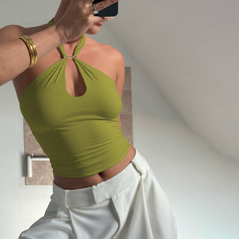 VVZ Women's Solid-Color Backless Halter Top
