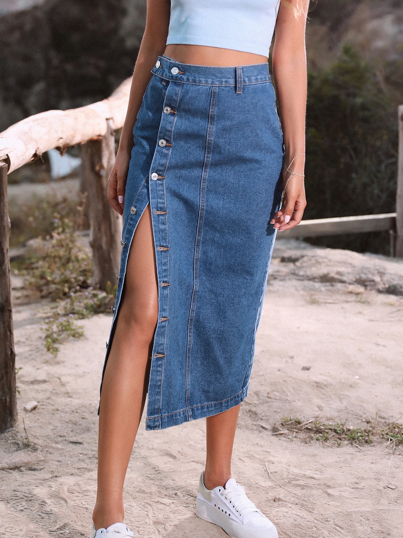 VVZ Women's Button Front Denim Skirt