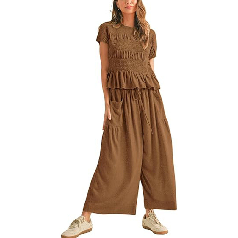 VVZ Women’s 2-Piece Smocked Top & Wide-Leg Pants Set